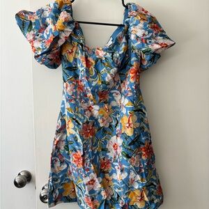 Astr Blue Floral Dress with Puff Sleeves
